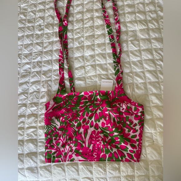 Sugarlips Pink and Green Floral Crop Top - Picture 1 of 8